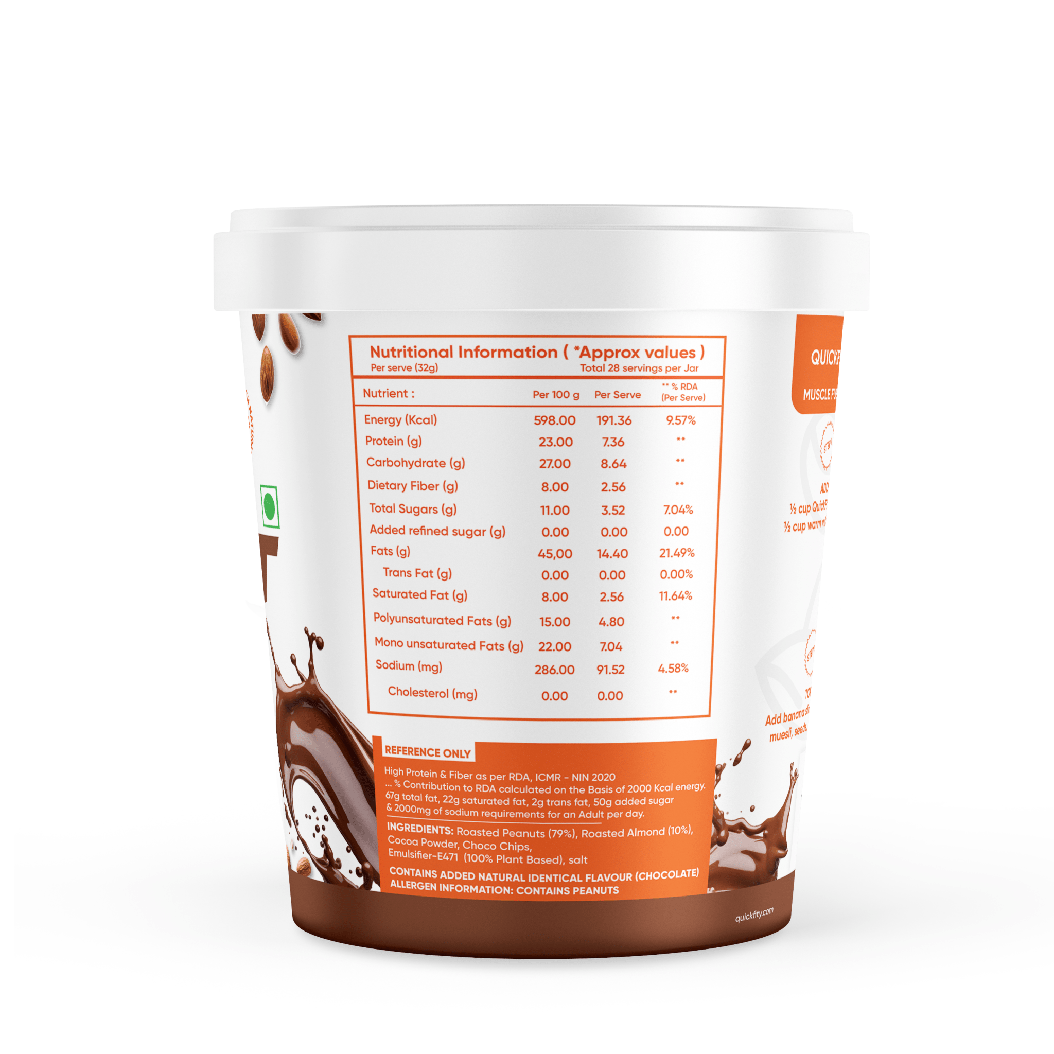 QuickFity Nutritional Information Per serve (32g), Total 28 Servings Per Jar, High Protein & Fiber, 2000 kcal Energy.C