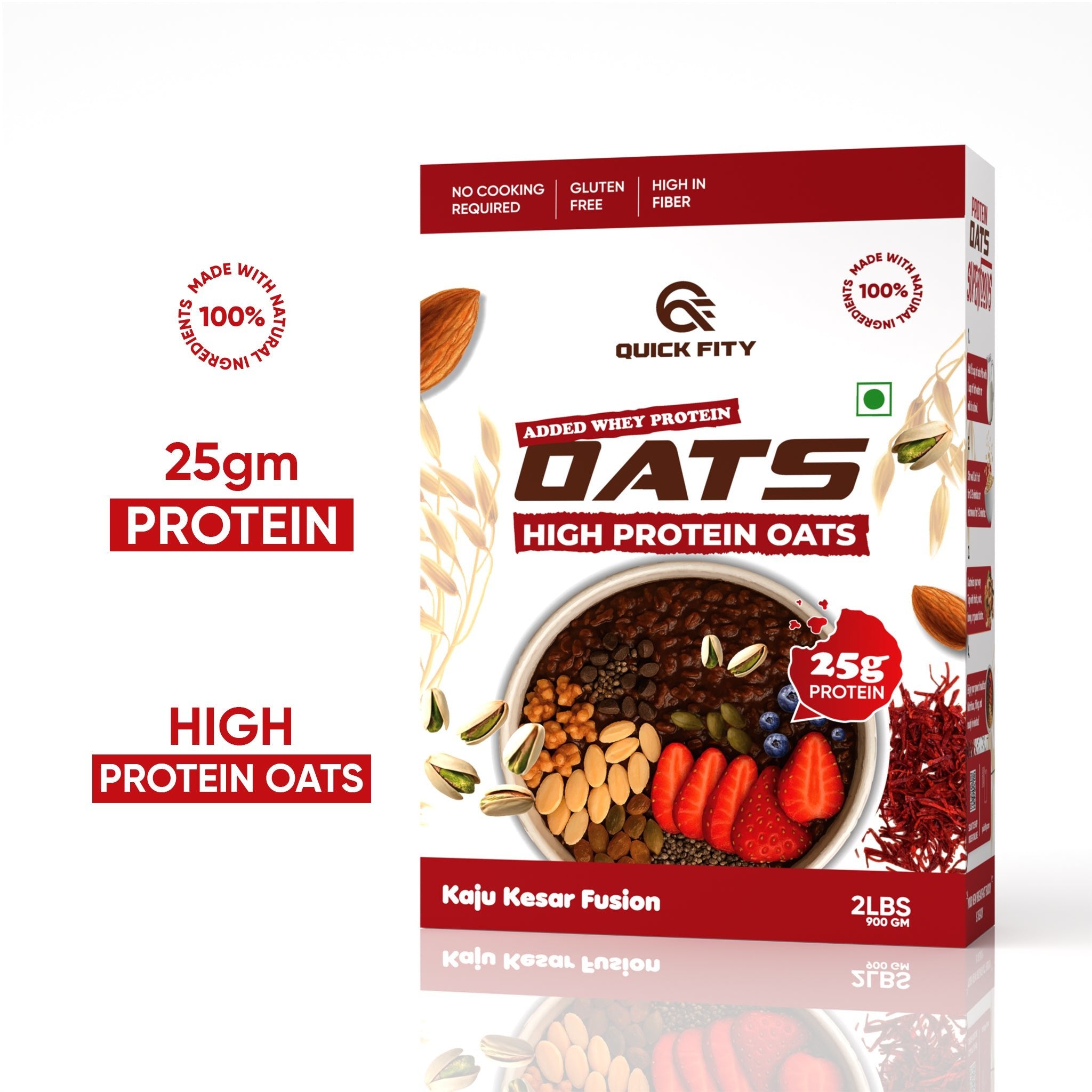 Quickfity High Protein Kaju Kesar Oats - 25g protein, Gluten free, High fiber, No cooking Required, Added Whey Protein.