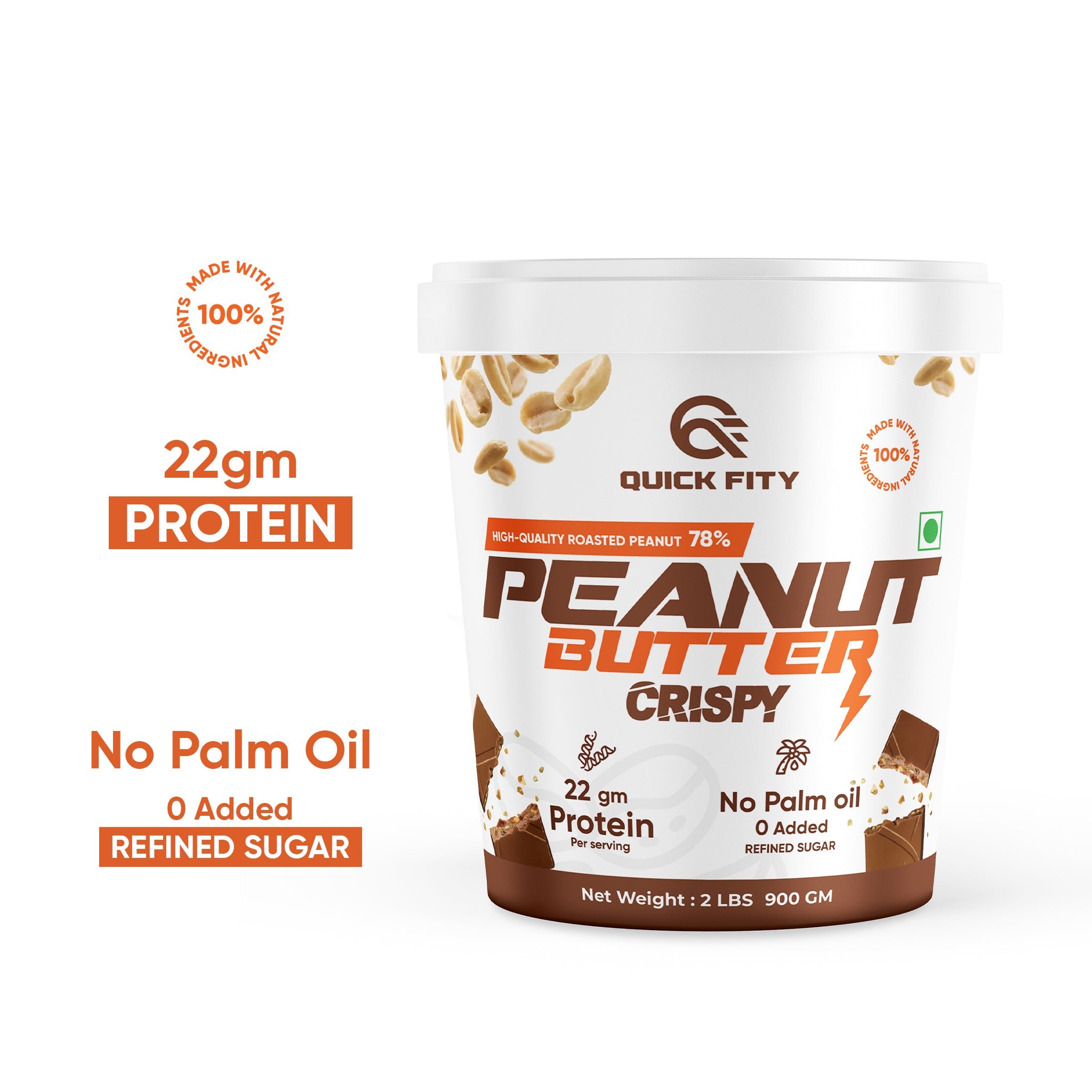 Quick fity Crispy Peanut Butter | 22g Protein, No Palm Oil, No Added Refined Sugar, quickfity peanut butter