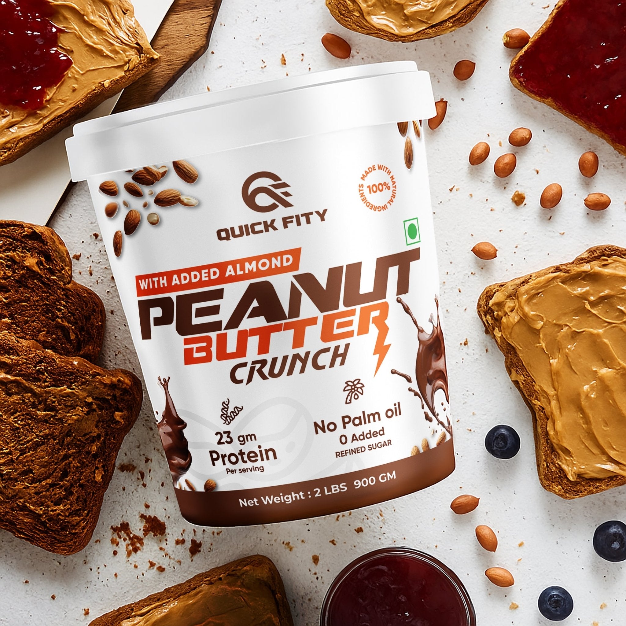 Quickfity-Almond Crunch Peanut Butter – 23g Protein – Quick Fity